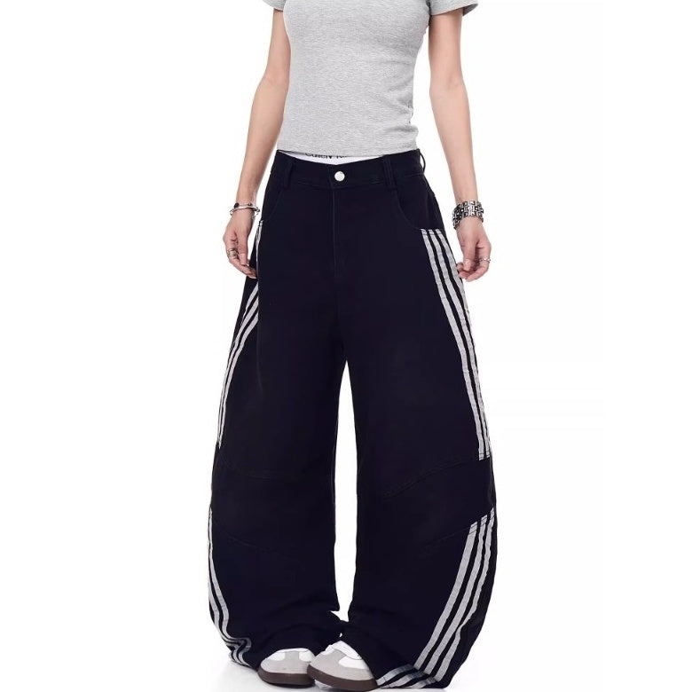 Three-Bar Splicing Wide-leg Curve Jeans MW10244