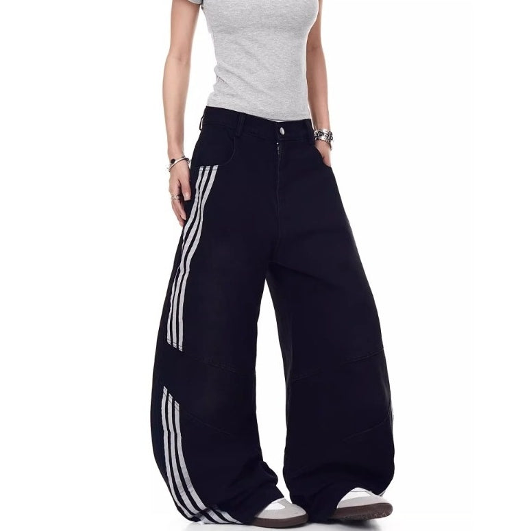 Three-Bar Splicing Wide-leg Curve Jeans MW10244