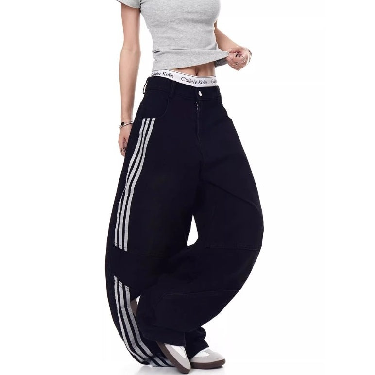 Three-Bar Splicing Wide-leg Curve Jeans MW10244