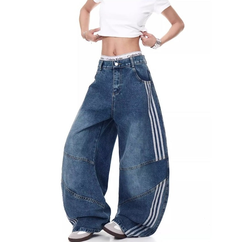 Three-Bar Splicing Wide-leg Curve Jeans MW10244