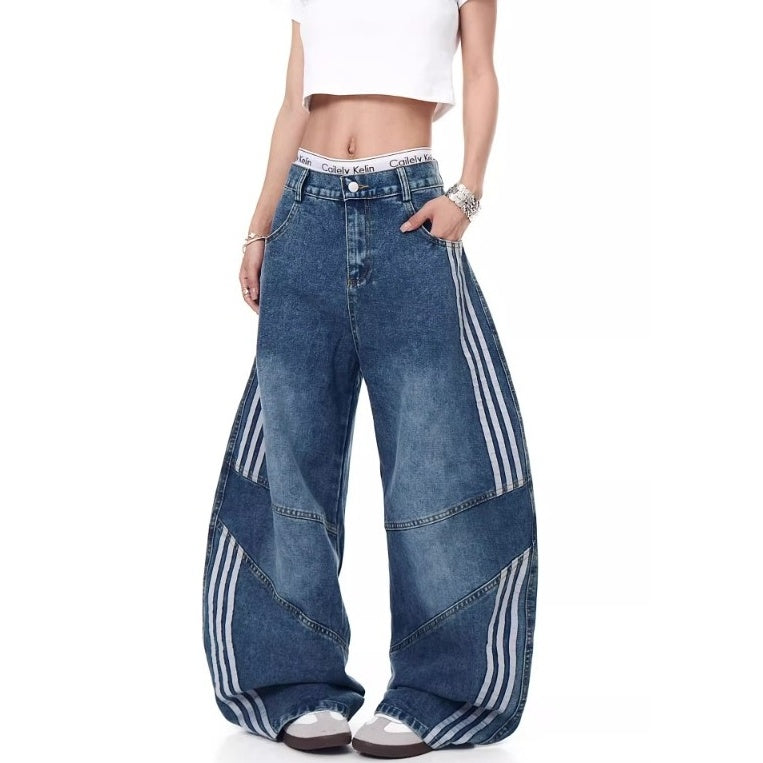 Three-Bar Splicing Wide-leg Curve Jeans MW10244