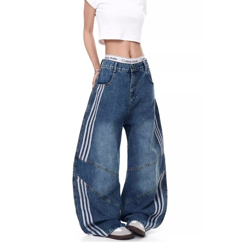 Three-Bar Splicing Wide-leg Curve Jeans MW10244