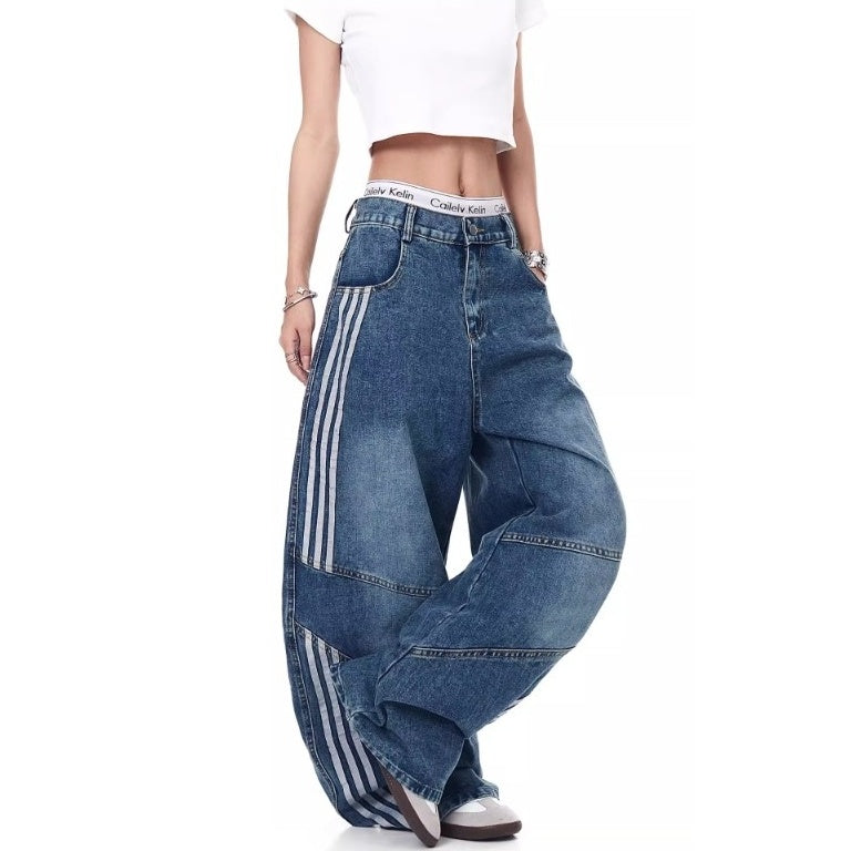 Three-Bar Splicing Wide-leg Curve Jeans MW10244