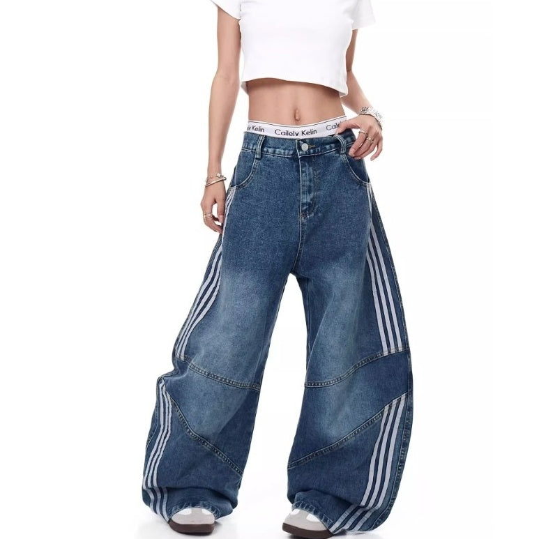 Three-Bar Splicing Wide-leg Curve Jeans MW10244