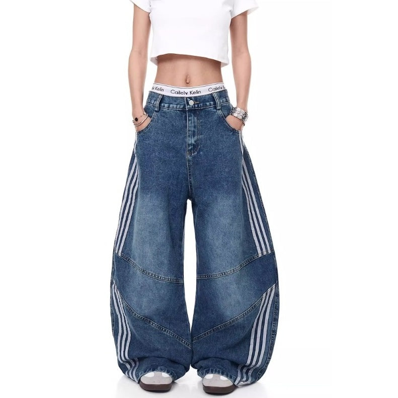 Three-Bar Splicing Wide-leg Curve Jeans MW10244