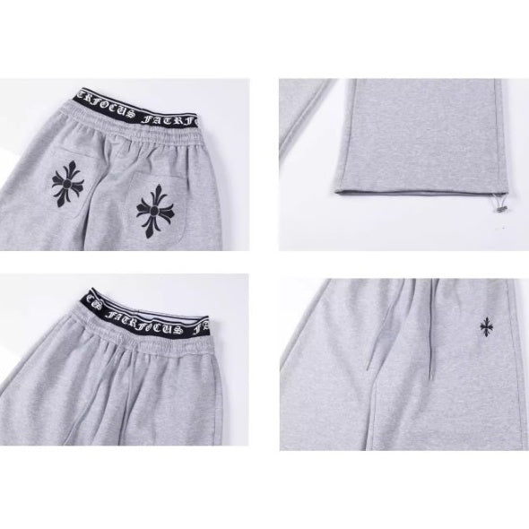 Gothic Letter Print Double Waist Sweat Pants BK7007