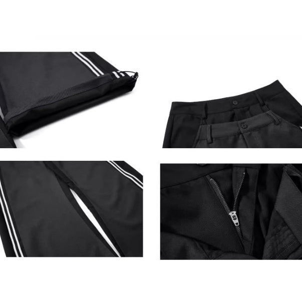 Double-Waisted Striped Wide Curve Pants BK7008