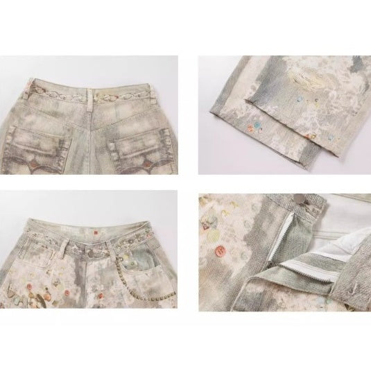 3D Printed Jewelry Distressed Curve Jeans MW10272
