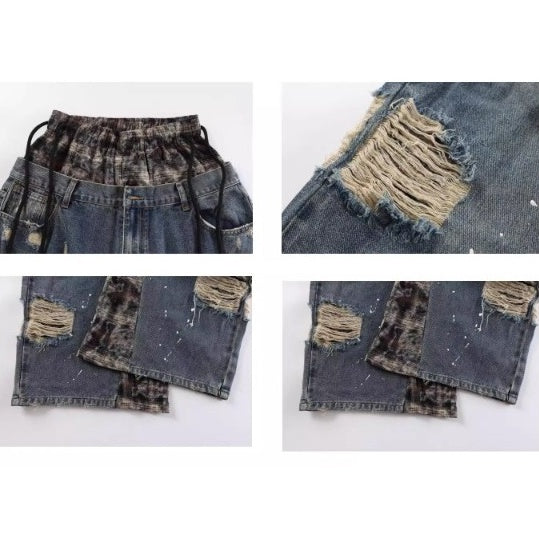Double Waist Splicing Ripped Curve Jeans MW10273