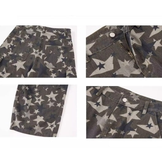 Star Camouflage Wide-Leg Cargo Curve Pants MW10274