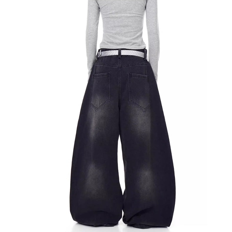 Cross Print Washed Loose Curve Jeans MW10275