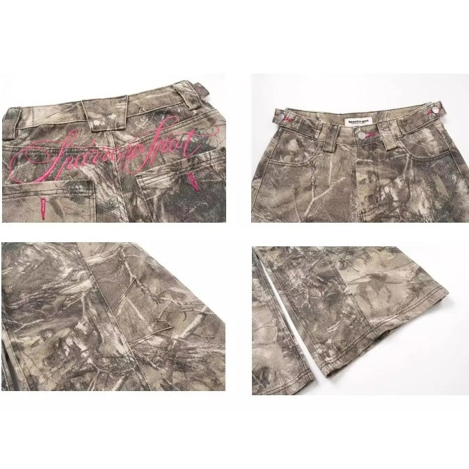 Letter Embroidered Camouflage Wide-leg Pants BK7018