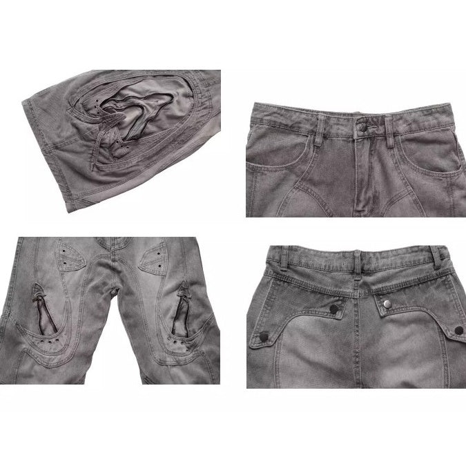 Distressed Deconstruction Wide Flared Jeans BK7021