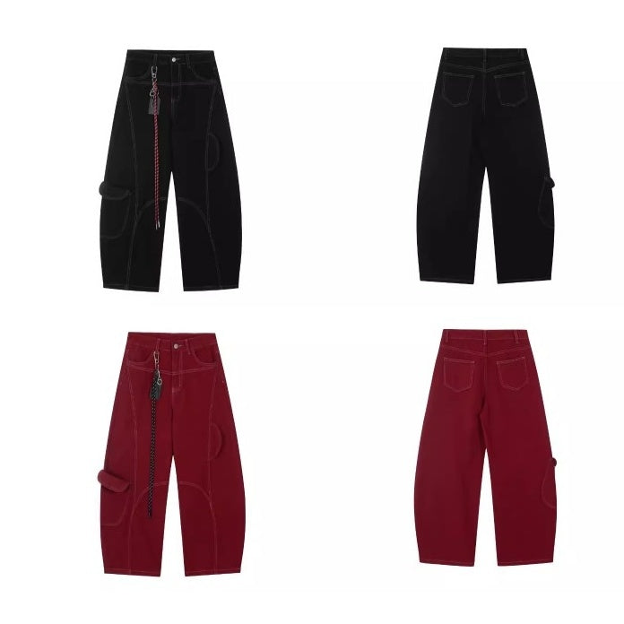 Stitch Wide Curve Pants With Charm BK7025