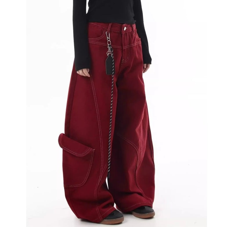 Stitch Wide Curve Pants With Charm BK7025