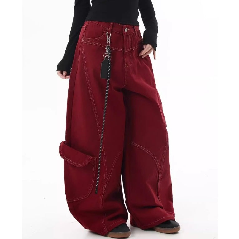 Stitch Wide Curve Pants With Charm BK7025