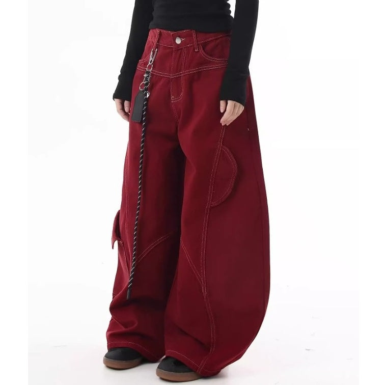 Stitch Wide Curve Pants With Charm BK7025
