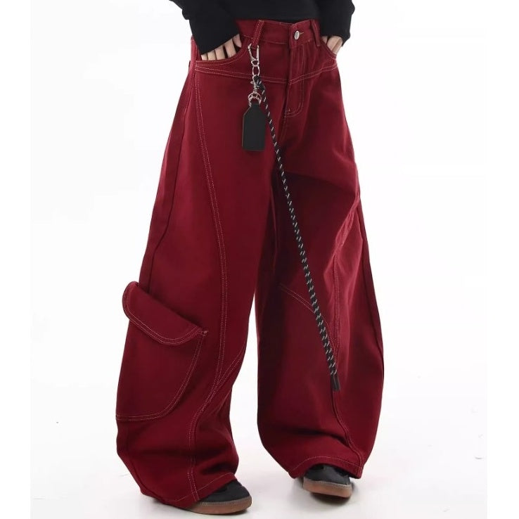 Stitch Wide Curve Pants With Charm BK7025
