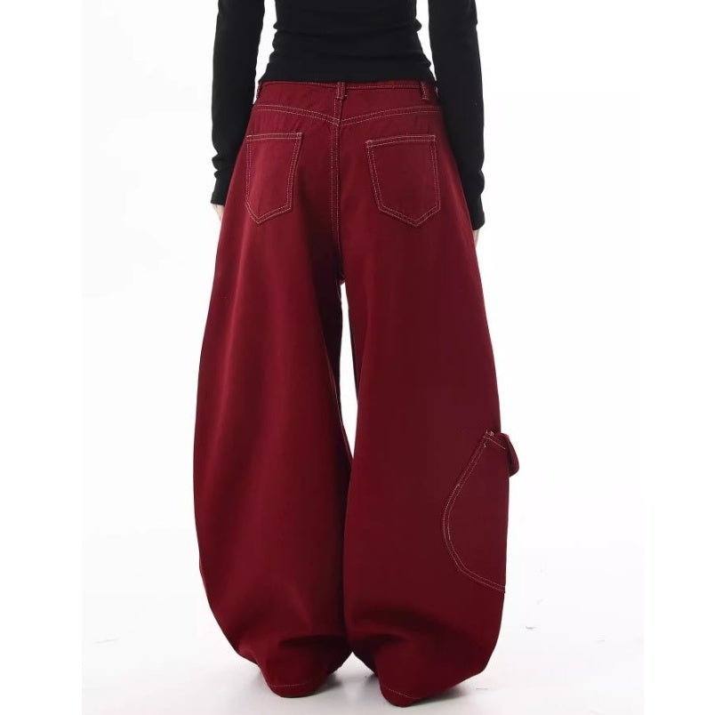 Stitch Wide Curve Pants With Charm BK7025