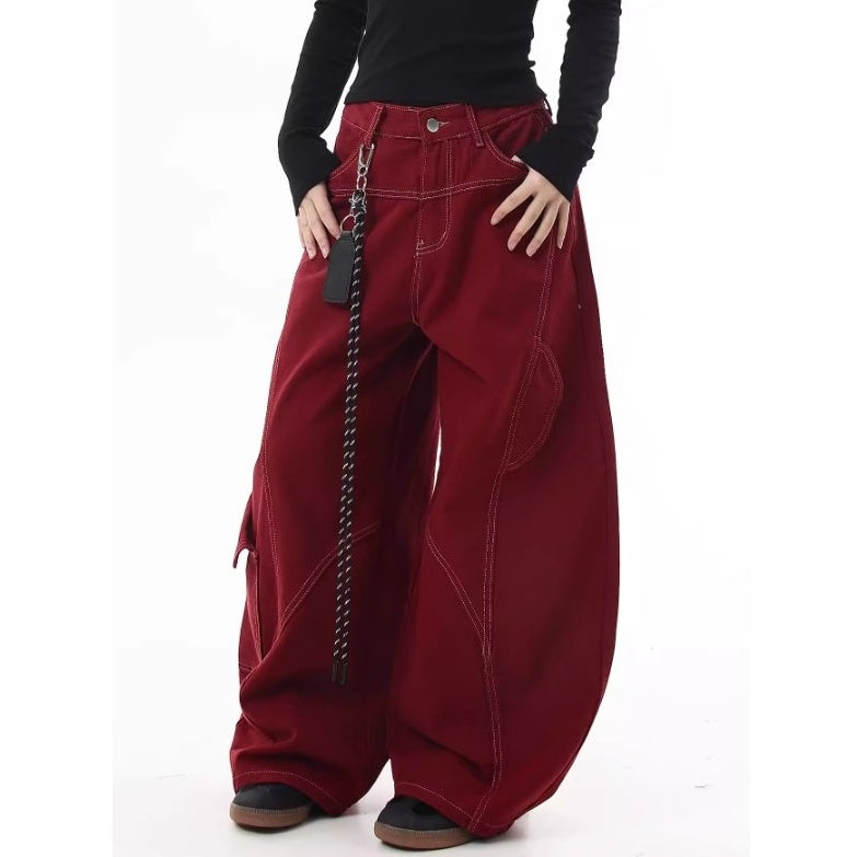 Stitch Wide Curve Pants With Charm BK7025
