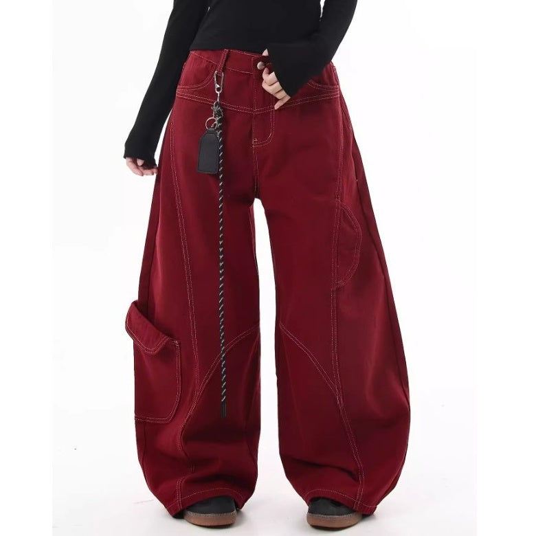 Stitch Wide Curve Pants With Charm BK7025