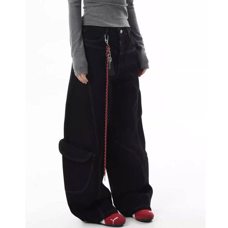 Stitch Wide Curve Pants With Charm BK7025