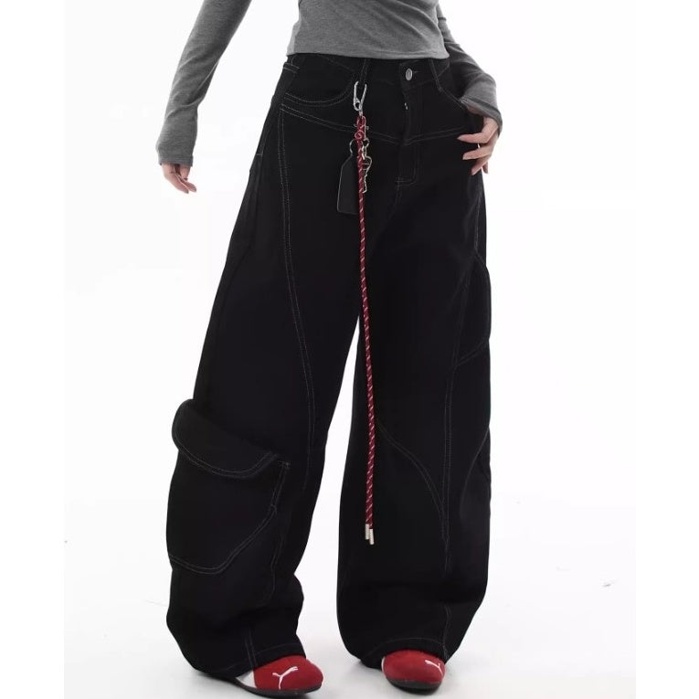 Stitch Wide Curve Pants With Charm BK7025