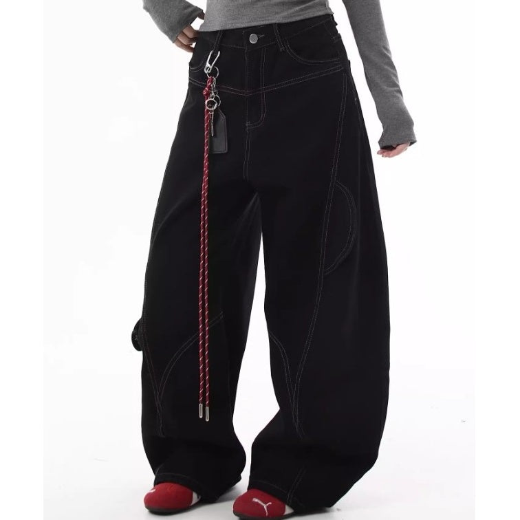 Stitch Wide Curve Pants With Charm BK7025