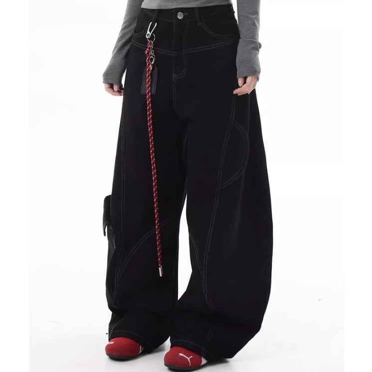 Stitch Wide Curve Pants With Charm BK7025