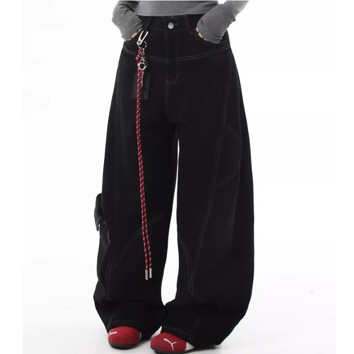 Stitch Wide Curve Pants With Charm BK7025