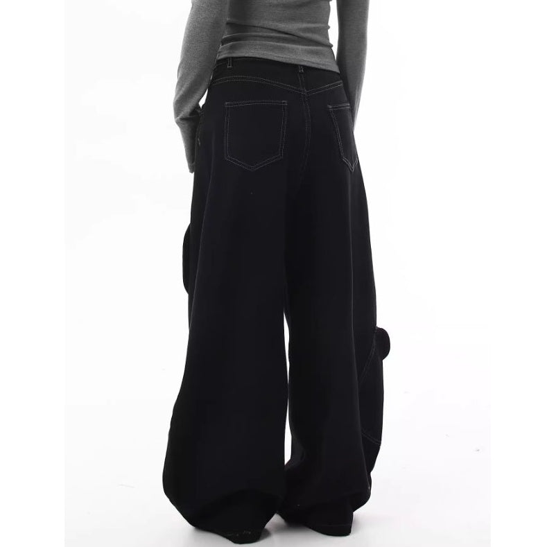 Stitch Wide Curve Pants With Charm BK7025