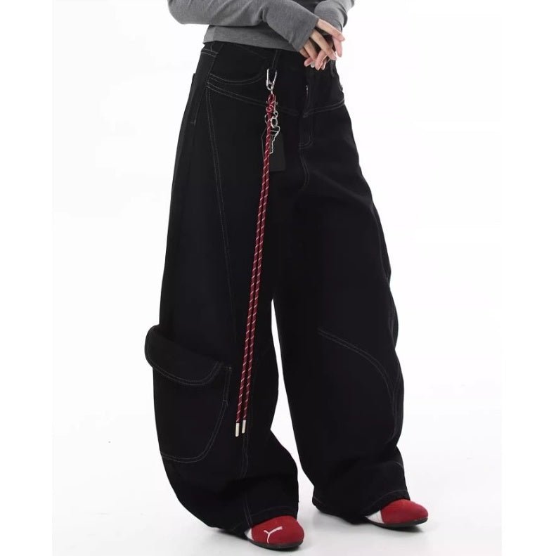 Stitch Wide Curve Pants With Charm BK7025