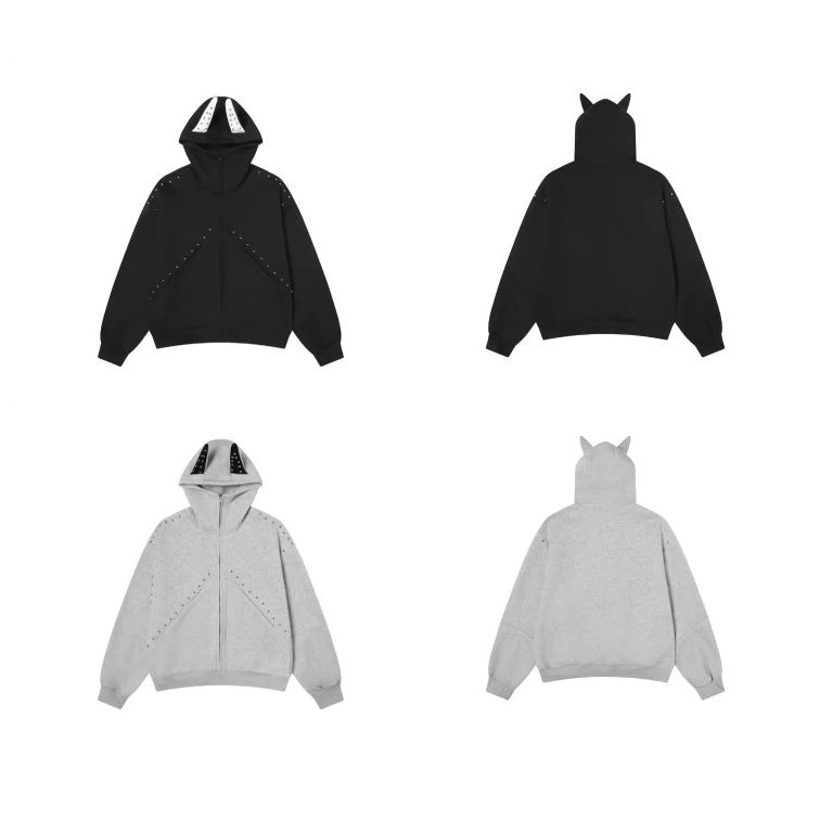 Doberman Pinscher Ears Rivet Hooded Jacket BK7024