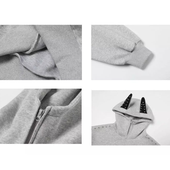 Doberman Pinscher Ears Rivet Hooded Jacket BK7024