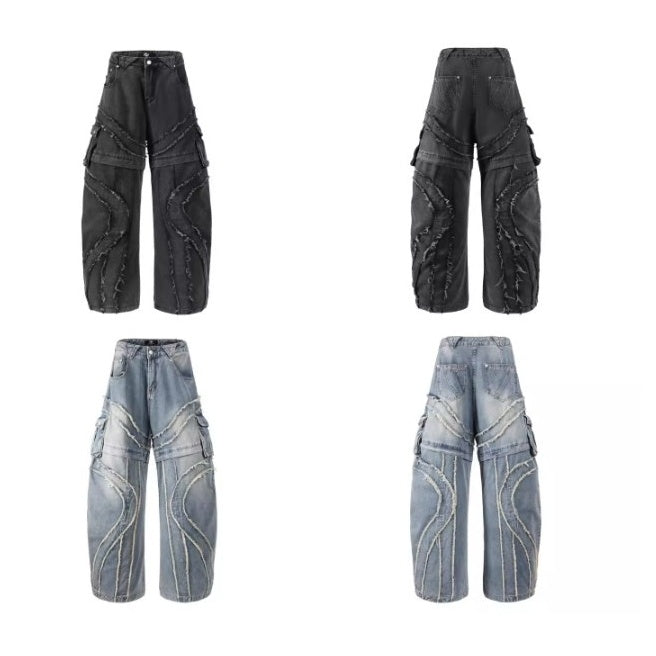 Raw Edge Switching Cargo Curve Jeans BK7027