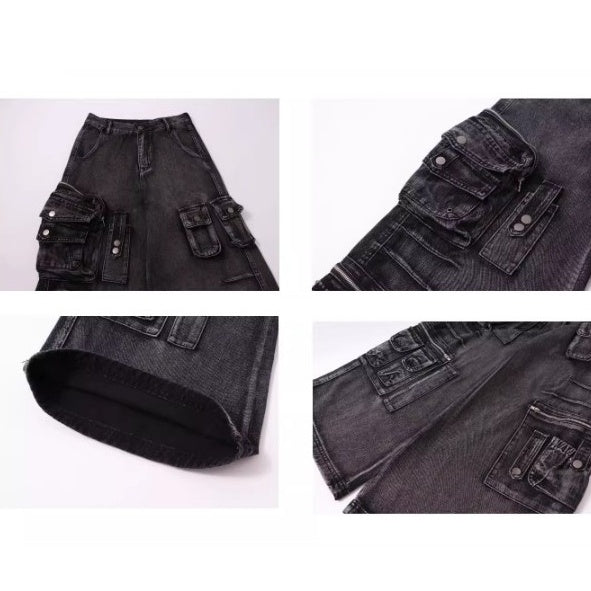Washed Wide Buggy Cargo Jeans BK7028