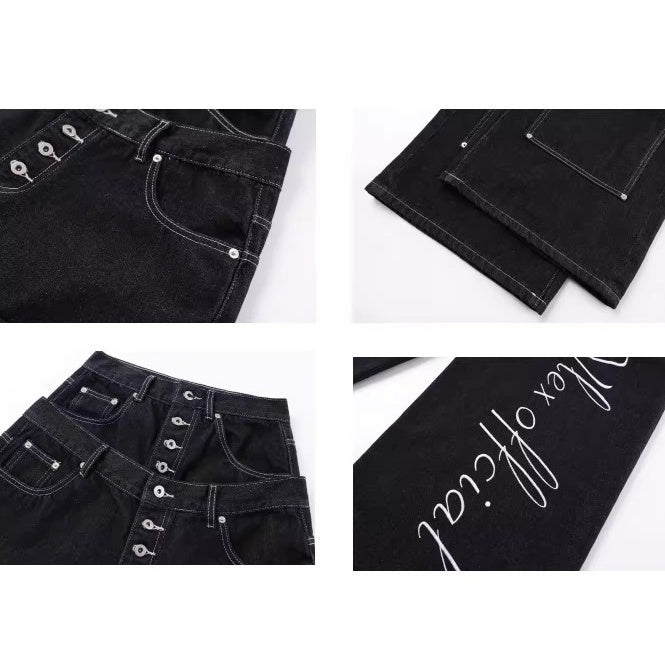 Double Waist Stitch Design Wide Curve Jeans BK7075