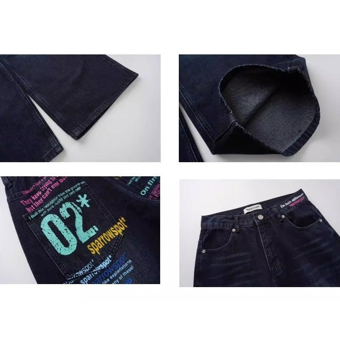 Graffiti Color Letter Print Buggy Jeans BK7070