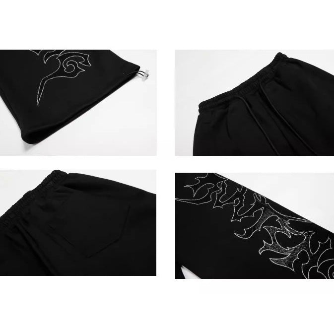 Rhinestone Letter Loose Wide-leg Sweat Pants MW10329