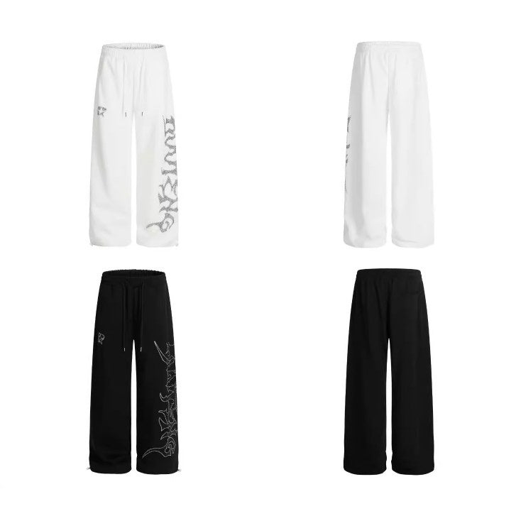 Rhinestone Letter Loose Wide-leg Sweat Pants MW10329