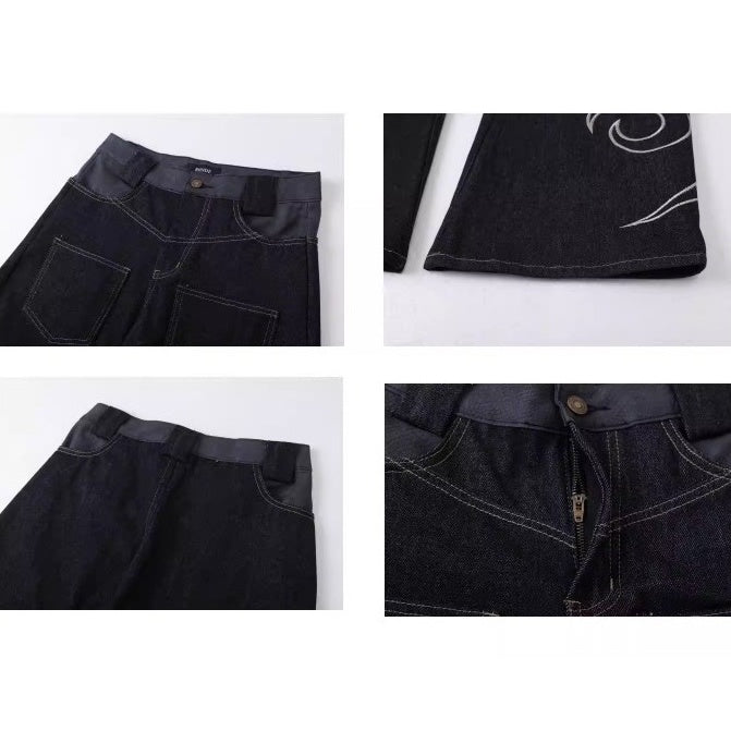 Flame Embroidery Wide-leg Curve Jeans MW10363