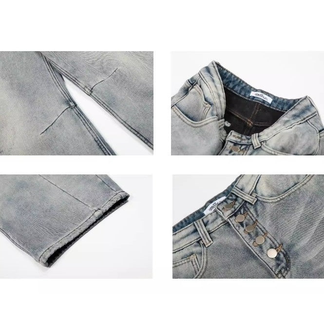 Cross Rhinestone Gothic Style Wide-Leg Jeans MW10357