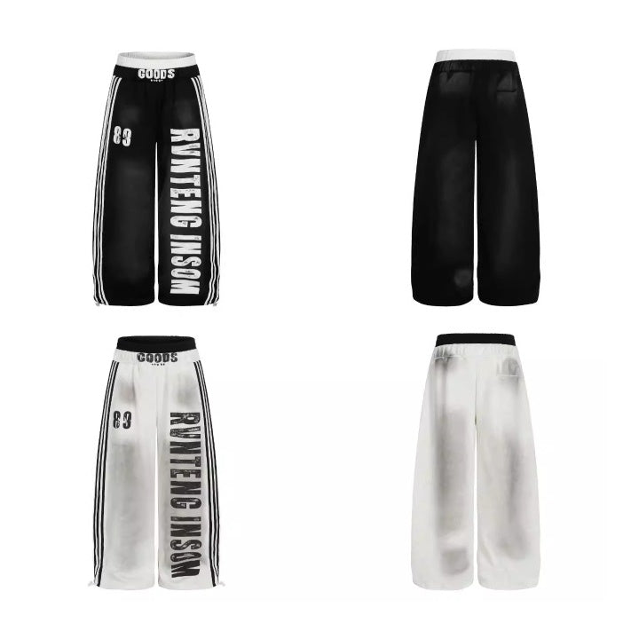 Double-waist Smuge Letter Printed Sweat Pants MW10385