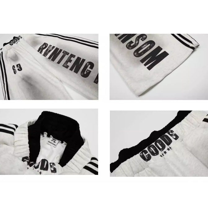 Double-waist Smuge Letter Printed Sweat Pants MW10385