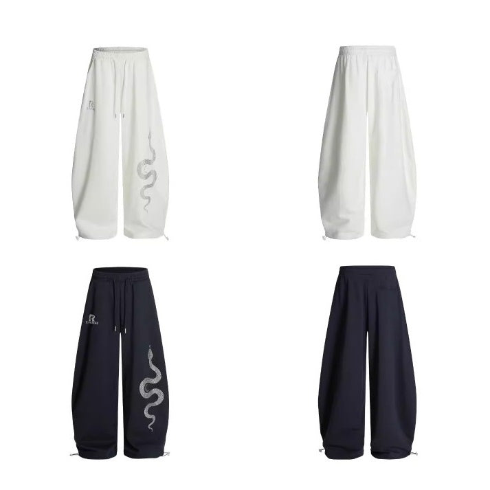 Snake Rhinestone Wide Curve Sweat Pants MW10388