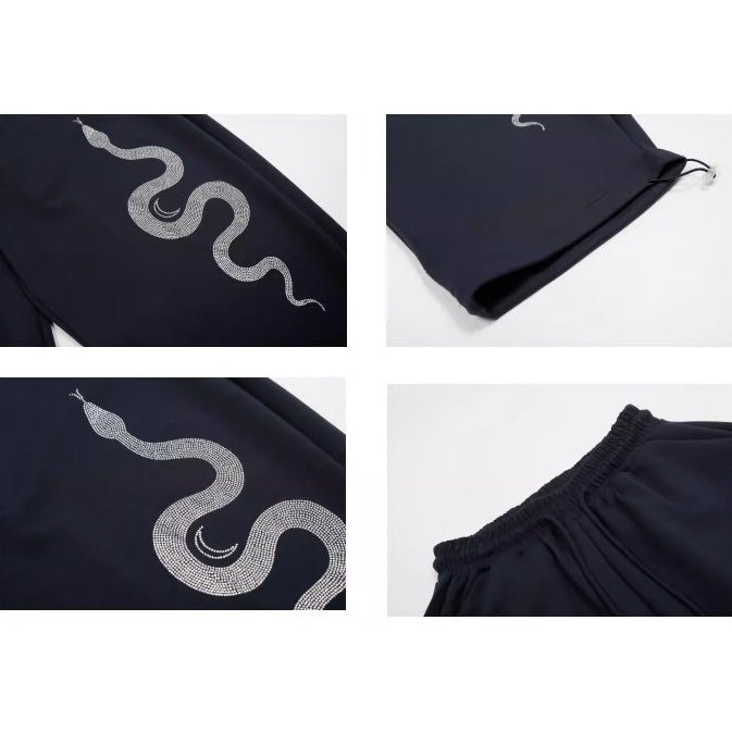 Snake Rhinestone Wide Curve Sweat Pants MW10388