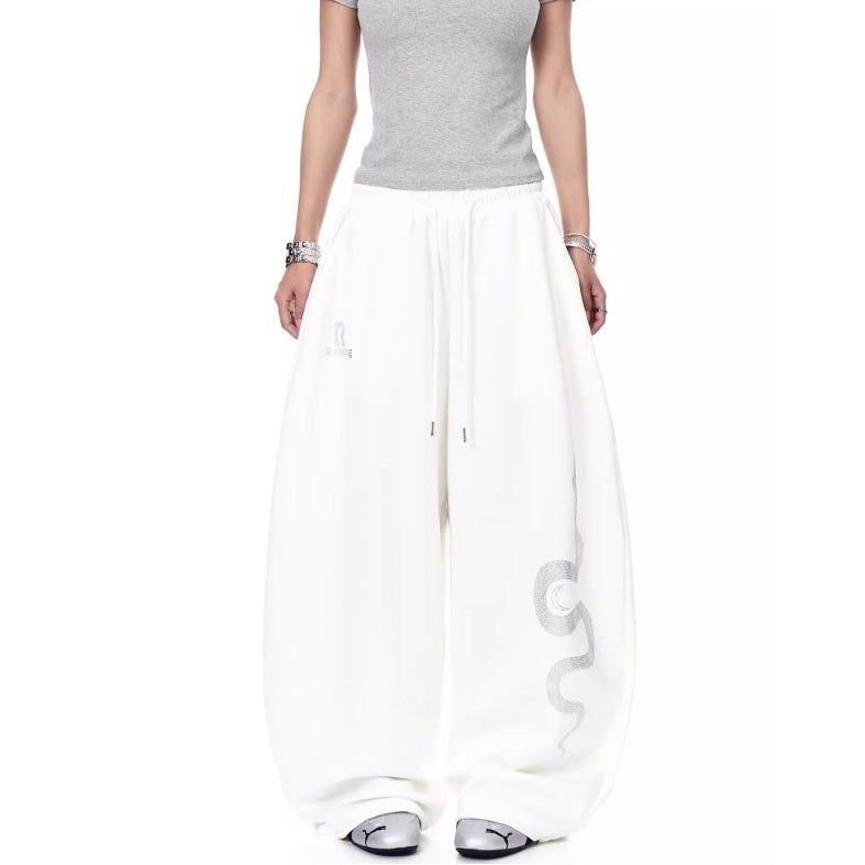 Snake Rhinestone Wide Curve Sweat Pants MW10388