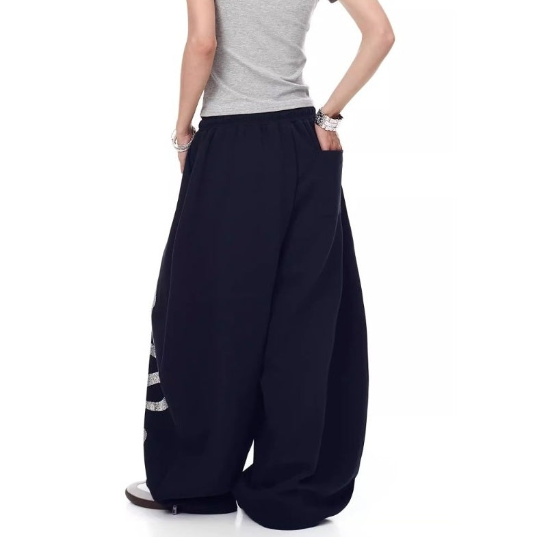 Snake Rhinestone Wide Curve Sweat Pants MW10388