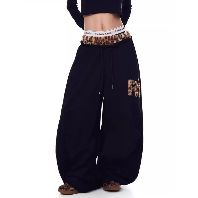 Leopard Patchwork Loose Sweat Pants MW10390