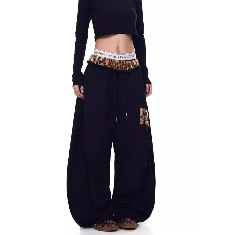 Leopard Patchwork Loose Sweat Pants MW10390